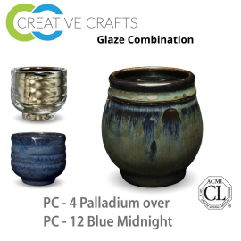 Palladium PC-04 over Blue Midnight PC-12 Pottery Cone 5 Glaze Combination